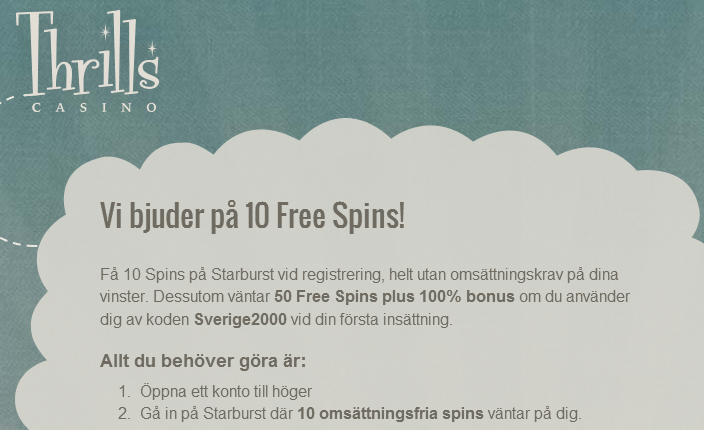 10 freespins hos Thrills