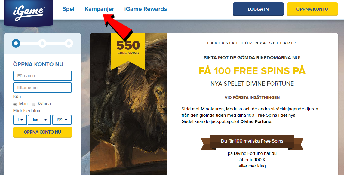 Igame Divine Fortune free spins med bonuskod